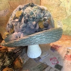 Vintage Marche' 1940's Exclusive Blue Straw Hat